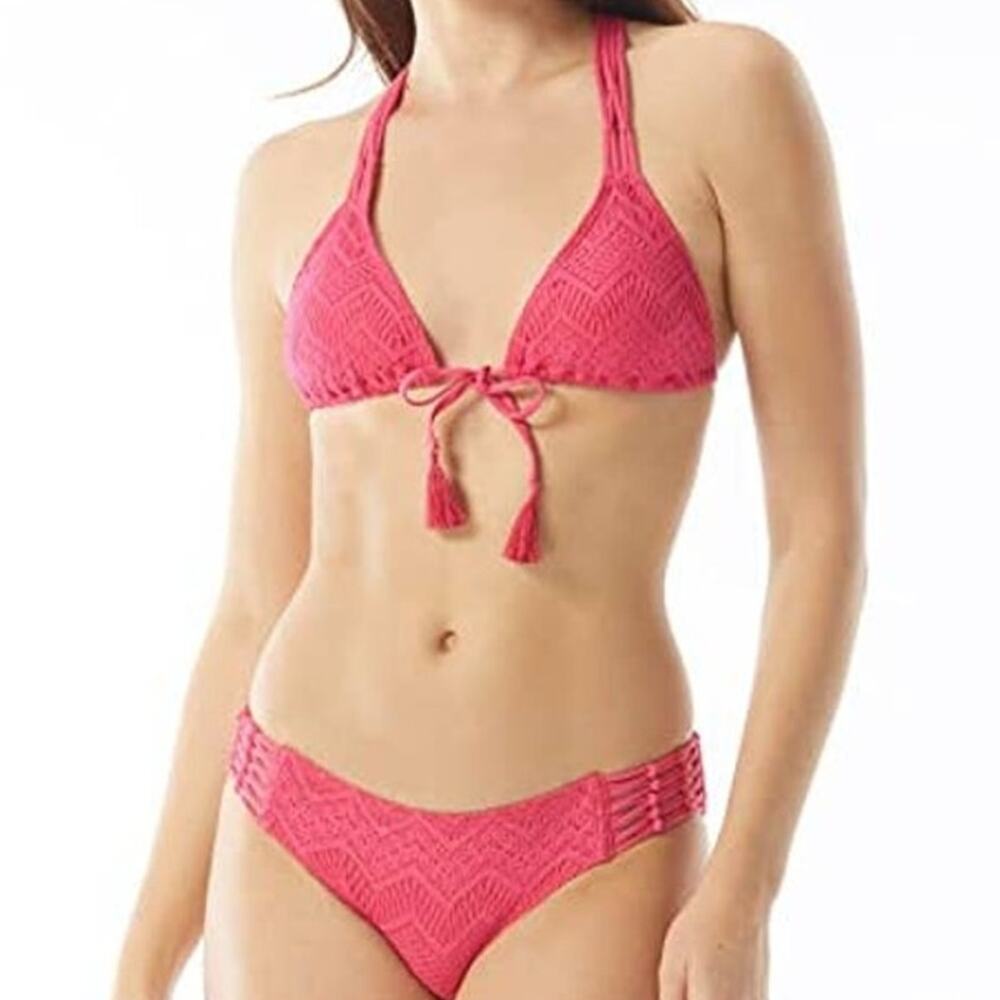 Vince Camuto Crochet Lace Tie Front bikini pink XS $146 - Picture 2 of 9